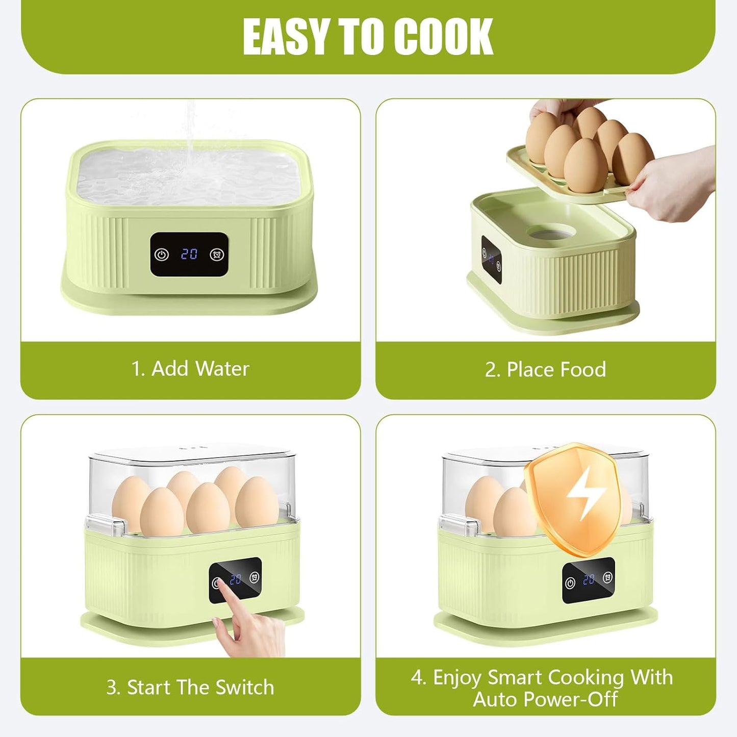 Cocina rápida para huevos eléctrica con apagado automático sin BPA verde menta