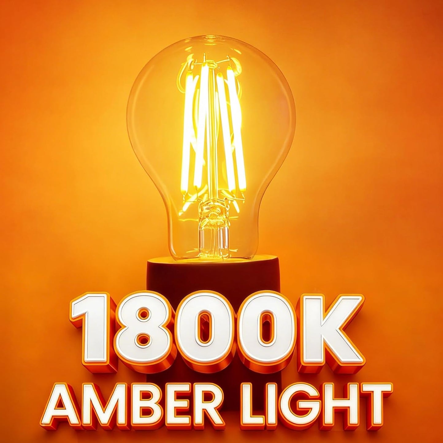 Bombillas LED ámbar A19 E26 6W 1800K equivalente a 60W pack 2