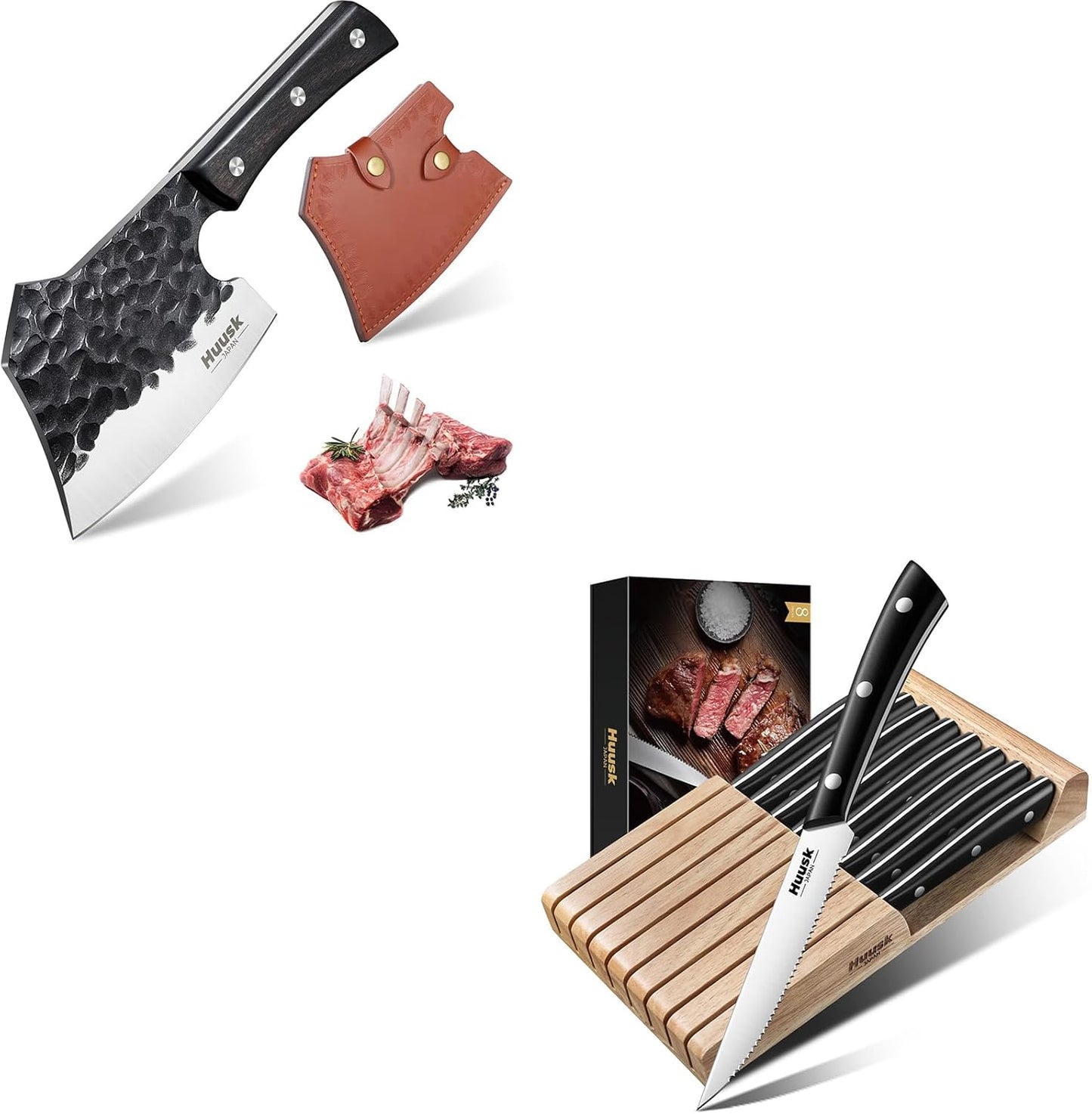 Set 8 Cuchillos Carne con Bloque de Acero Inox