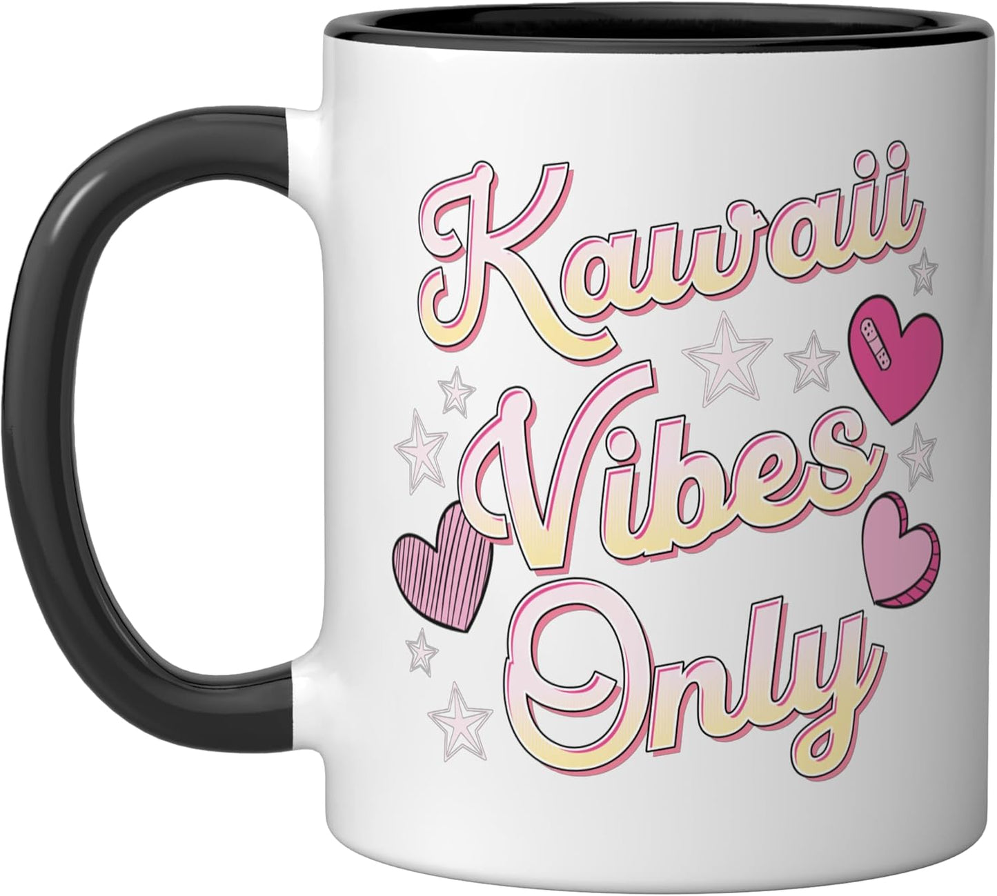 Taza cerámica Kawaii Vibes Only negra/blanca