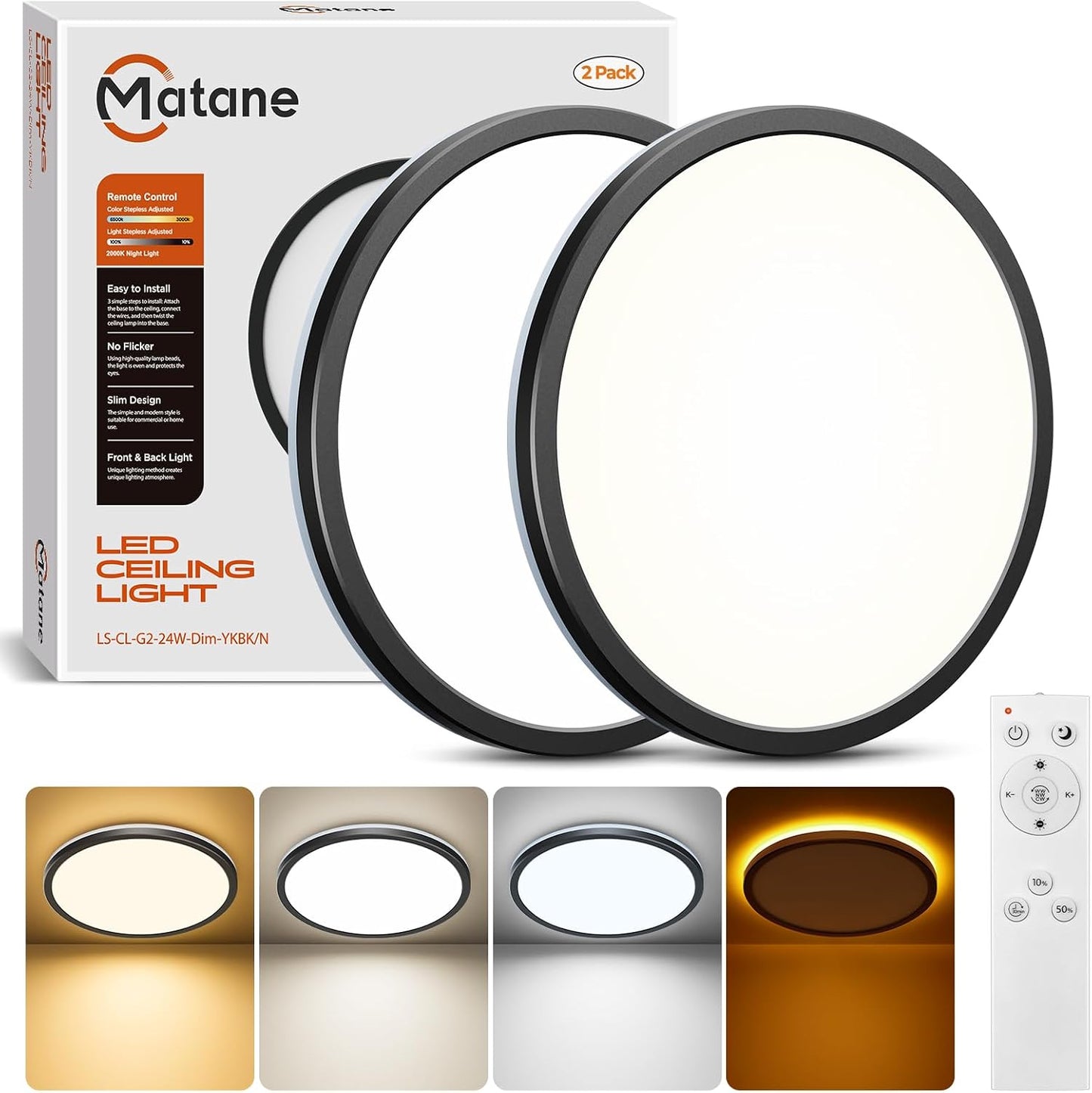 2 Lámparas LED techo 12pulg control remoto luz cálida dormitorio cocina