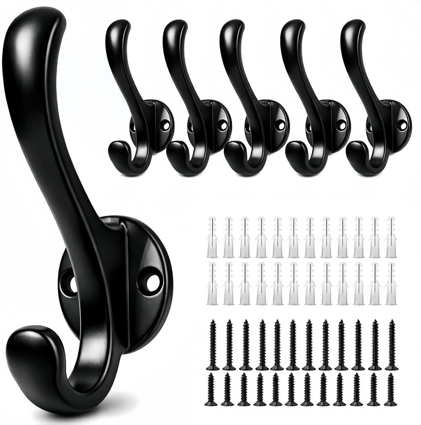 Set 6 Ganchos Pared Metal Negro para Baño Entrada
