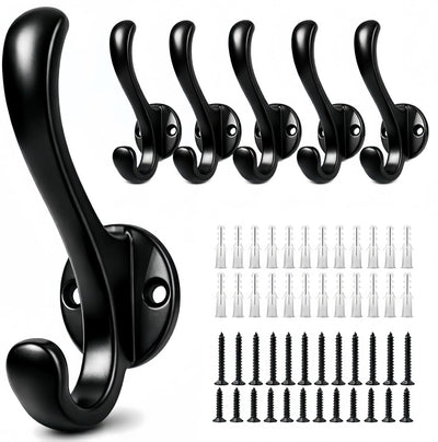 Set 6 Ganchos Pared Metal Negro para Baño Entrada