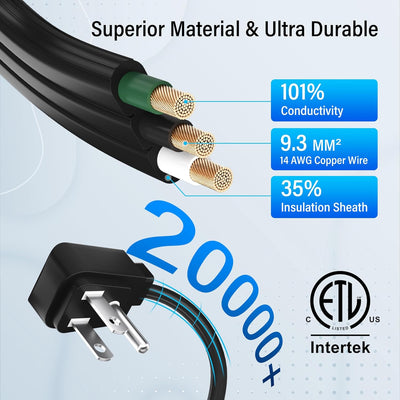 Cable extensión 1875 W 2 pies enchufe 90 grados 14 AWG