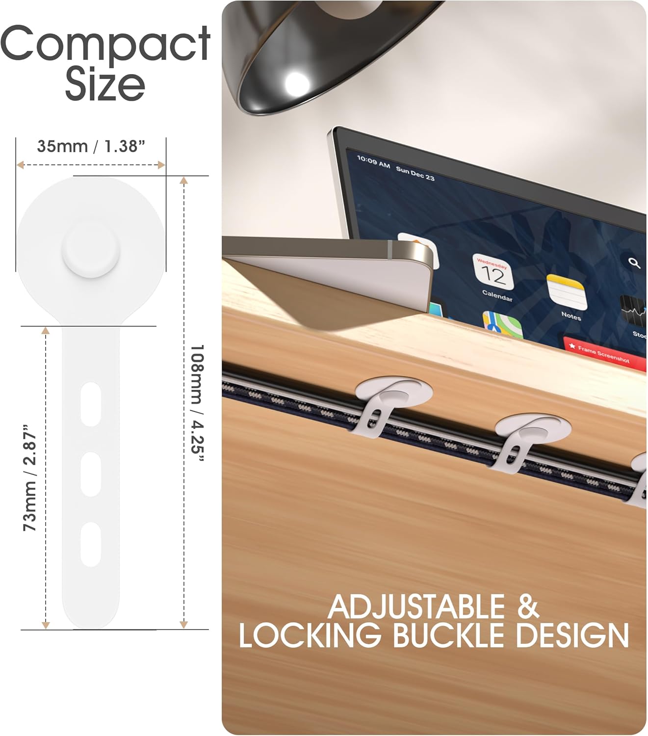 Organiz. cables silicona ajustable bajo escritorio blanco
