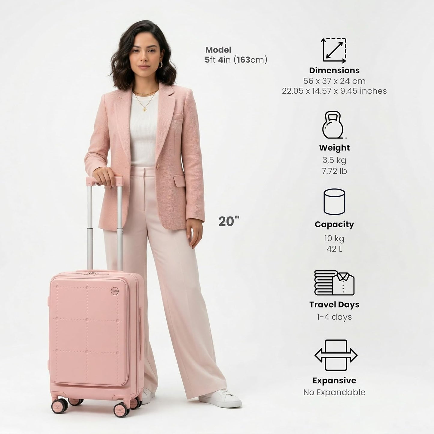 Maleta rígida PC 20pulg TSA con ruedas USB portavasos