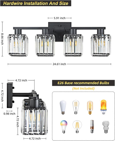 Lámpara baño 4 luces cristal negro pared