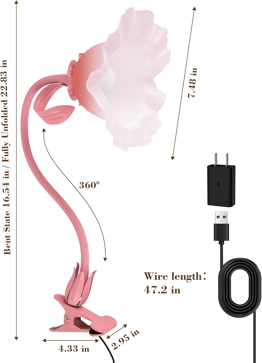 Lámpara escritorio con cuello cisne flexible y luz floral