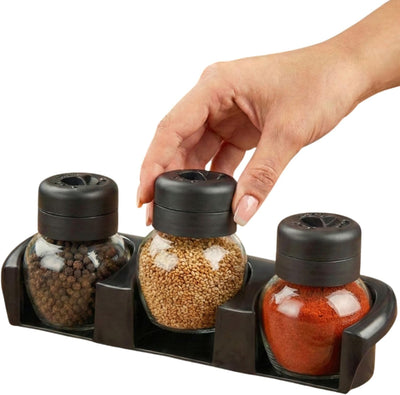 Cocteleros de condimentos de vidrio con tapa ajustable y organizador