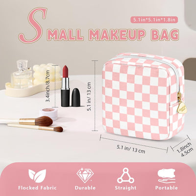 Bolsa maquillaje viaje 5.1x5.1pulg flocado con 2 bolsillos