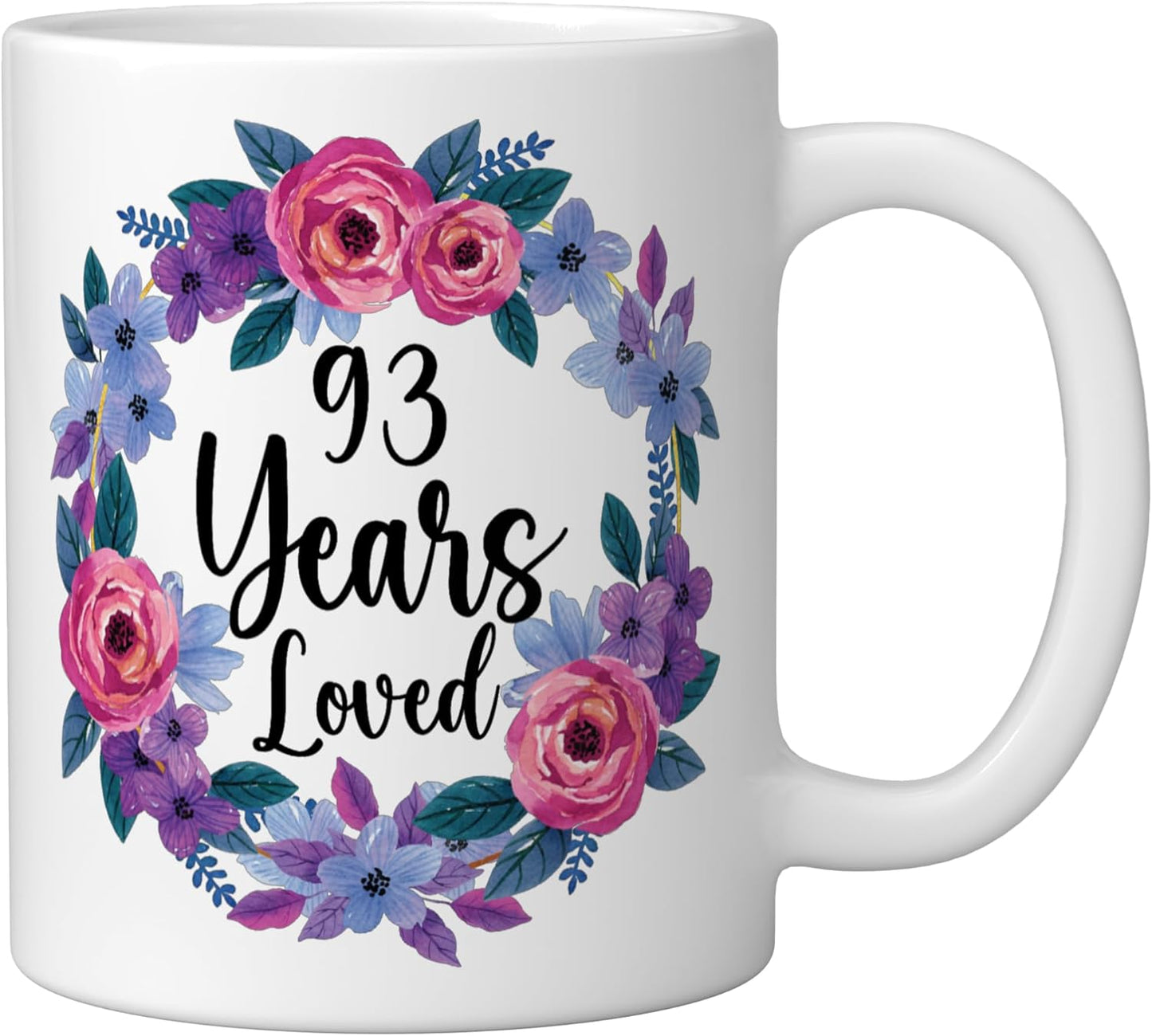 Taza de cerámica con diseño floral de 93 años para mujer