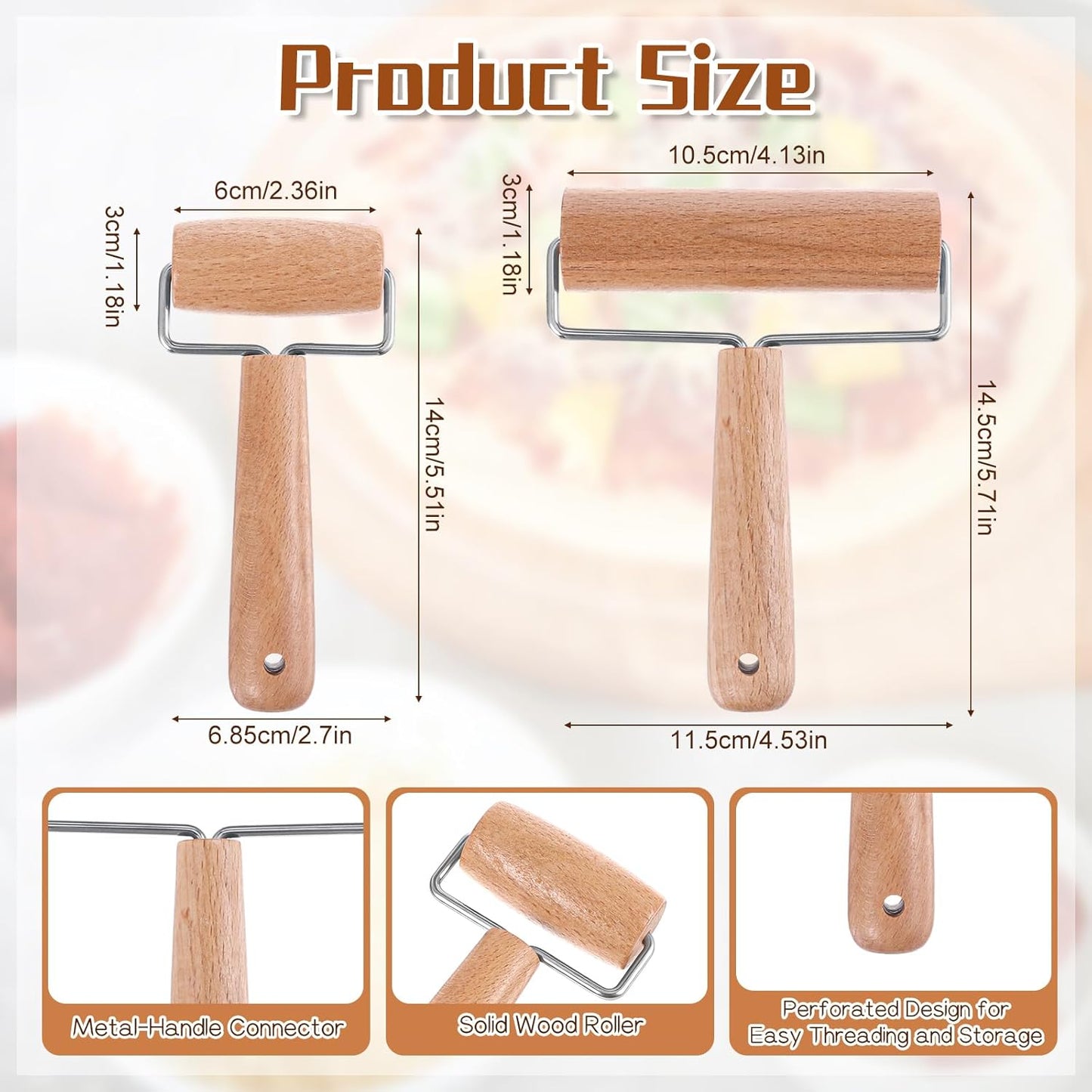 2 Rodillos Madera Antiadherente para Pizza Tortilla Cocina