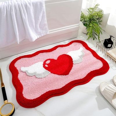 Tapete baño diseño corazón rojo y rosa antideslizante suave