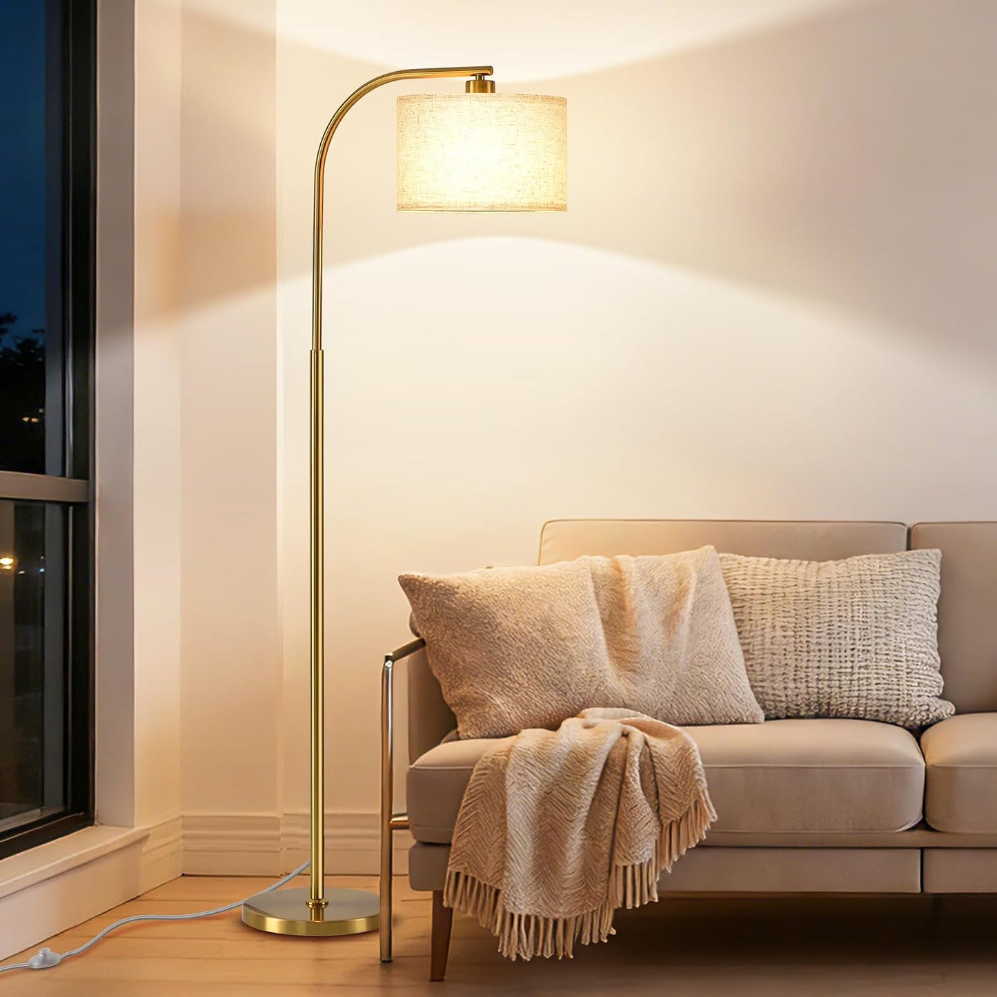 Lámpara pie dorada moderna 65pulg LED tela sala dormitorio