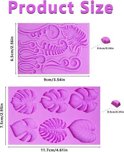 Moldes silicona hojas tropicales fondant 2 pzas decoración pasteles
