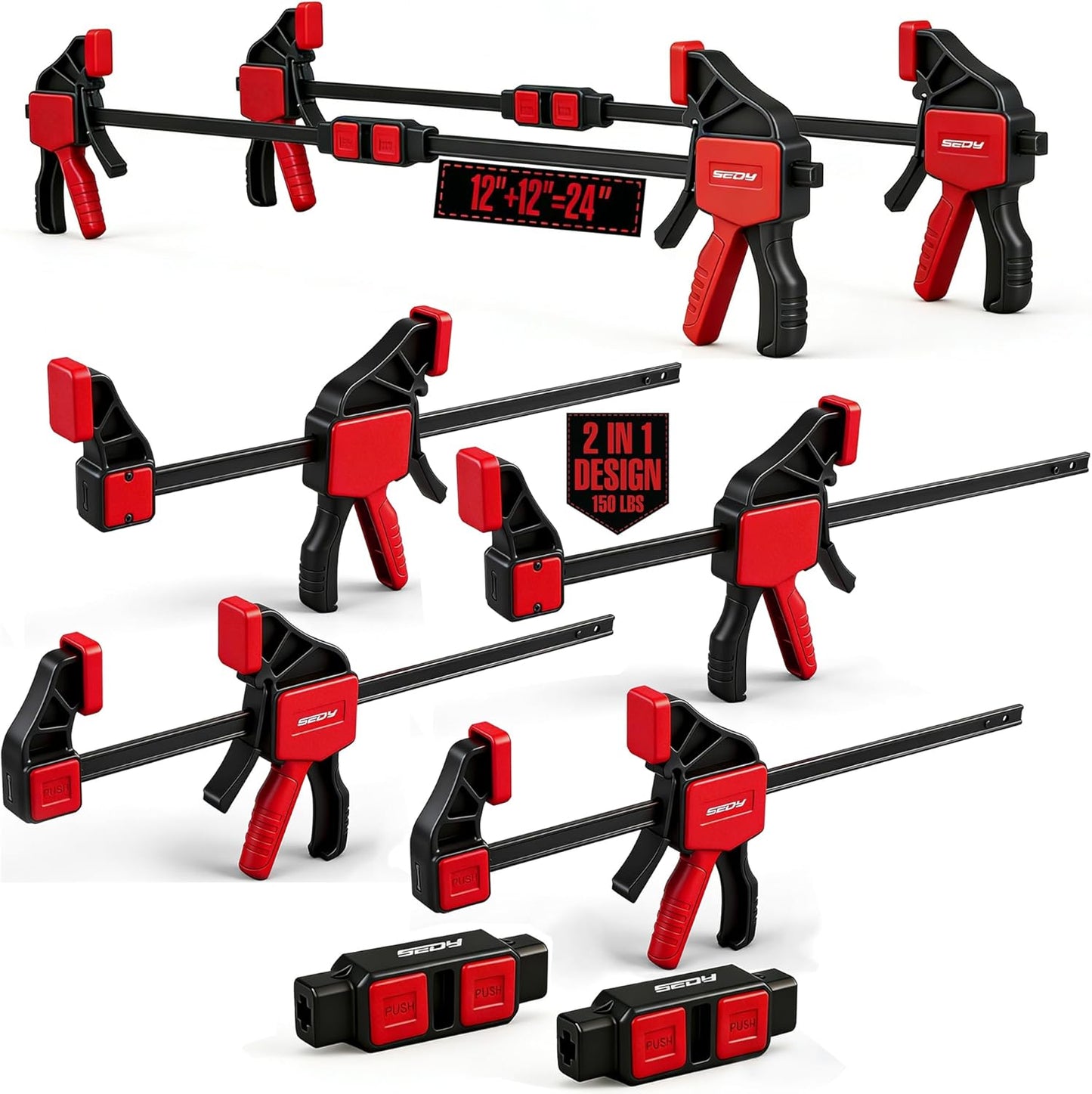 Abrazaderas de madera 12pulg 4 Pzas con conector 2 Pzas