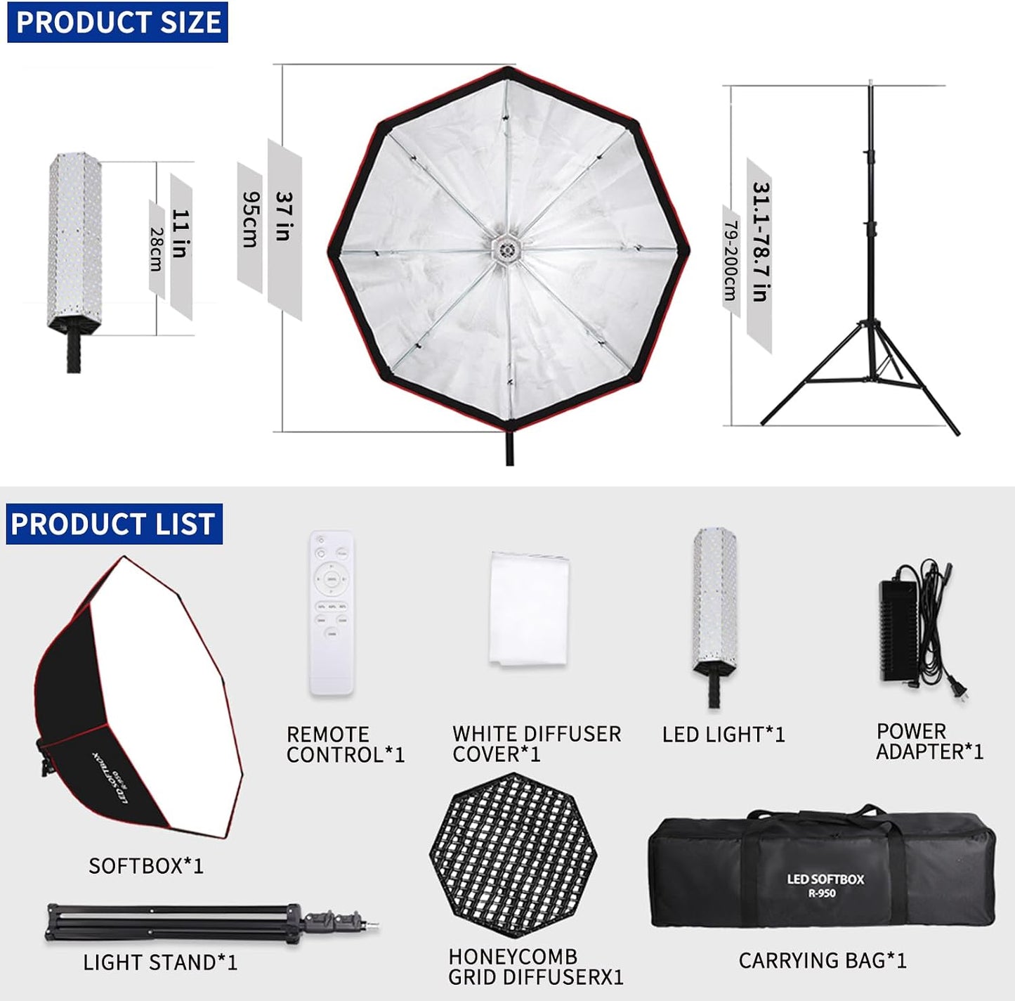 Kit Softbox 110W 37.4pulg caja blanda octogonal con rejilla