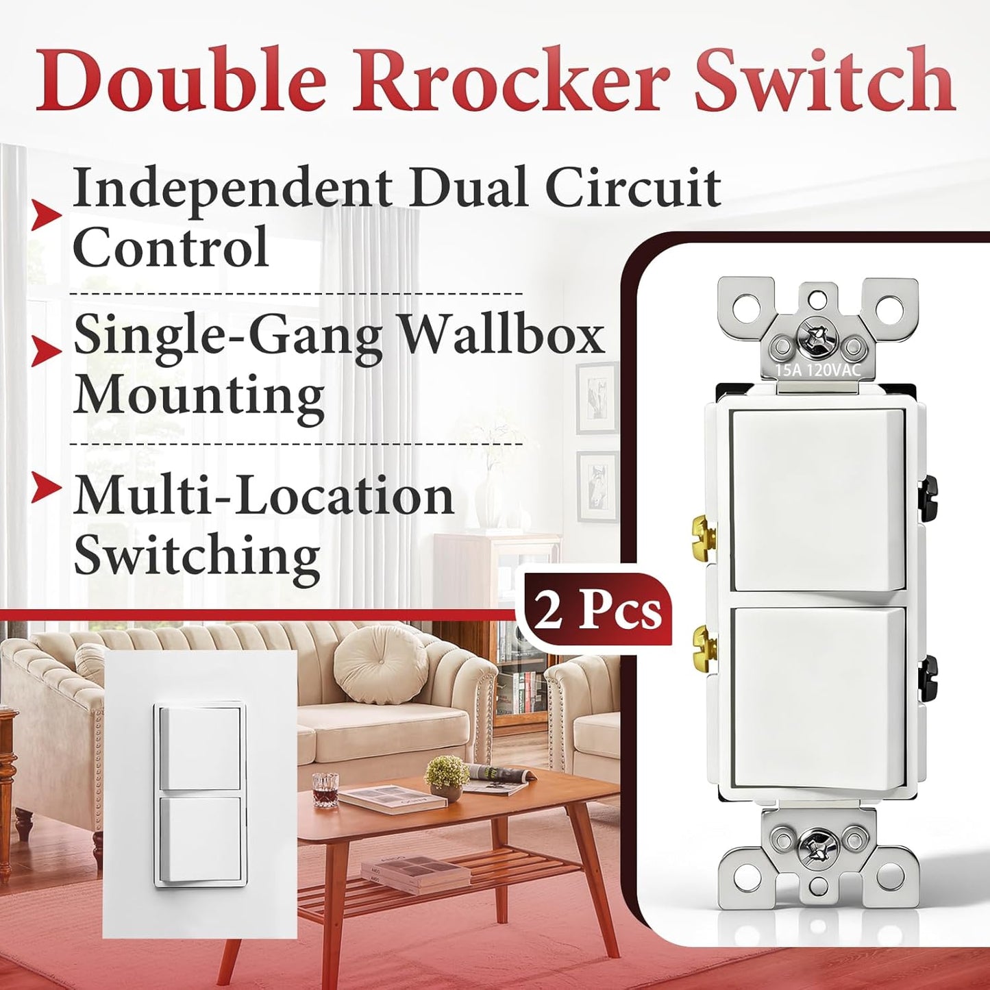 2 Pzas Interruptor Luz Leviton 5634-W