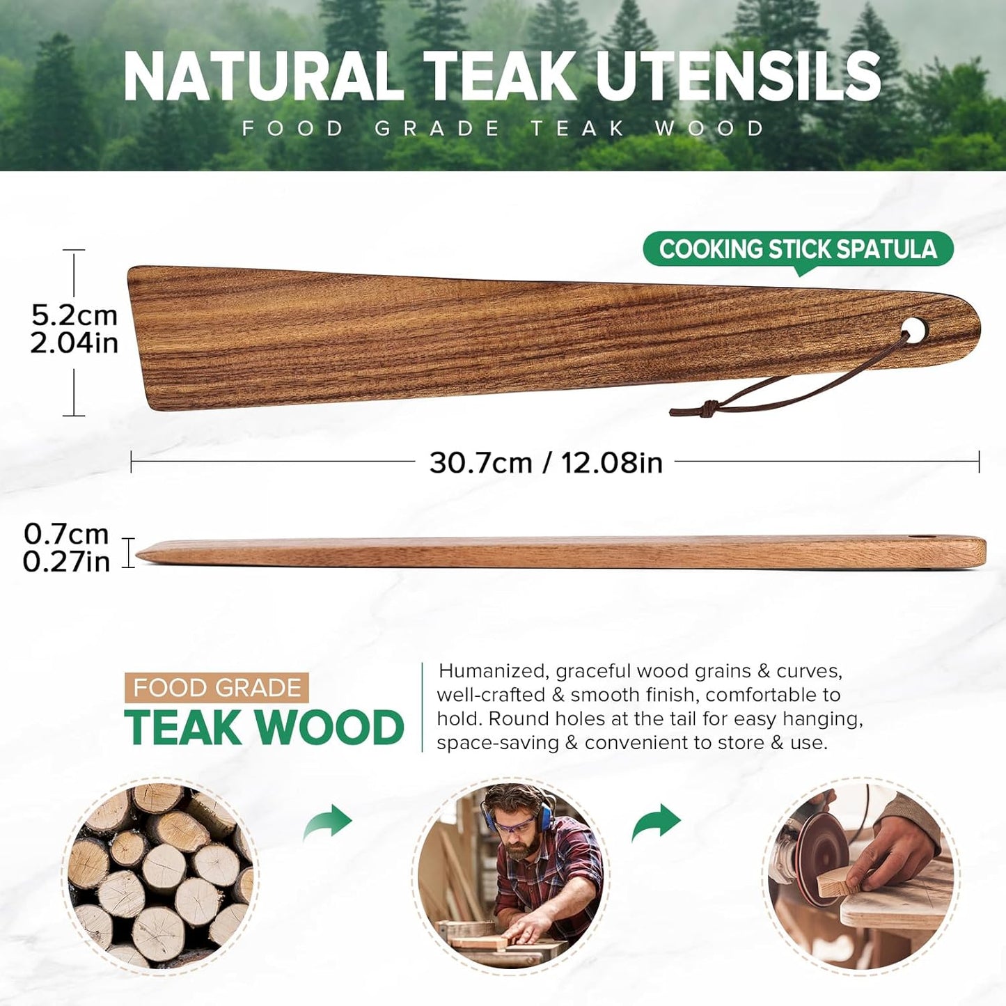 Espátula de madera para cocinar, juego de espátulas de palo de acacia y teca 12 pulgadas