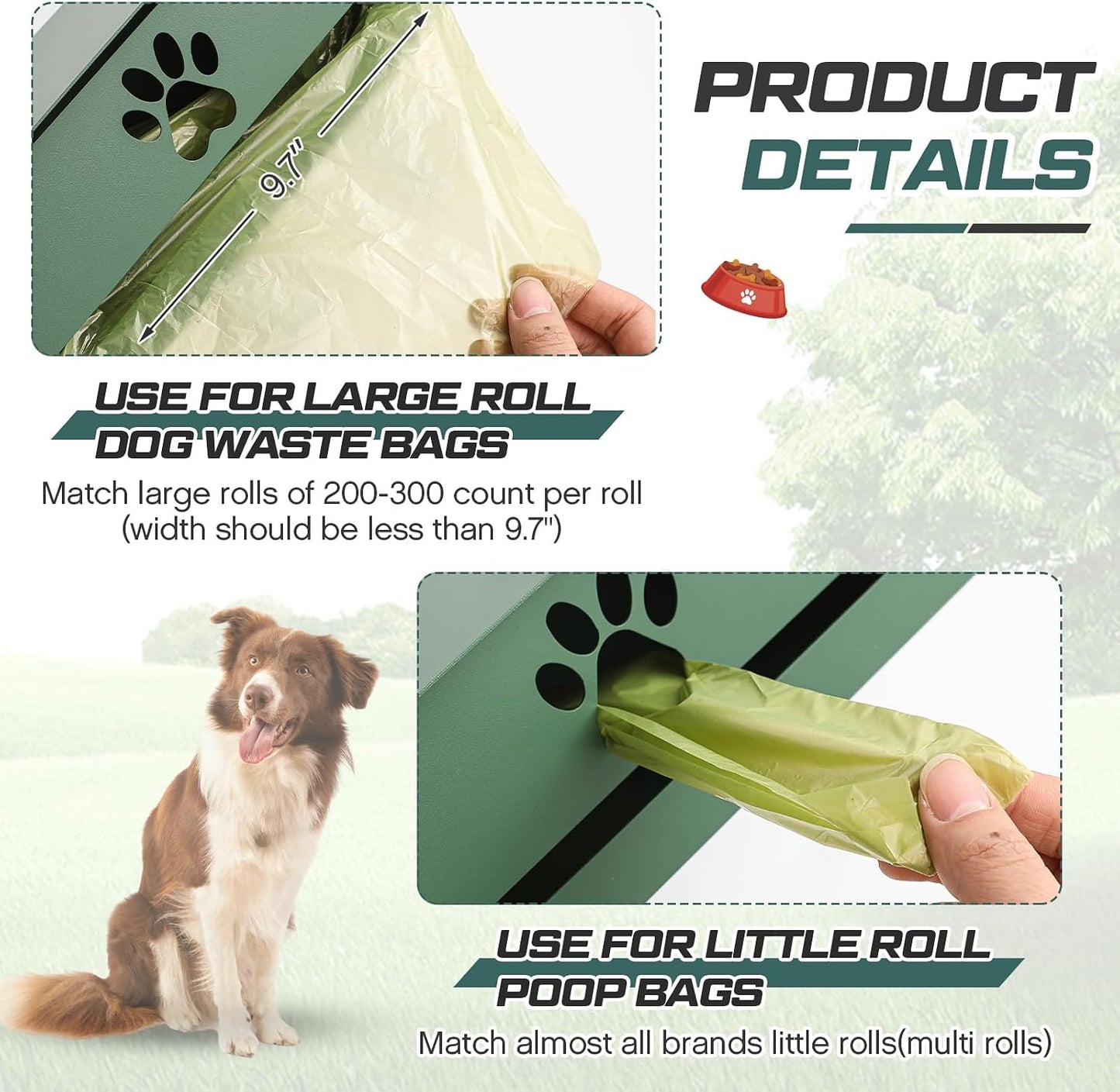 Dispensador bolsas perro pared ganchos metal 200/300 rollos
