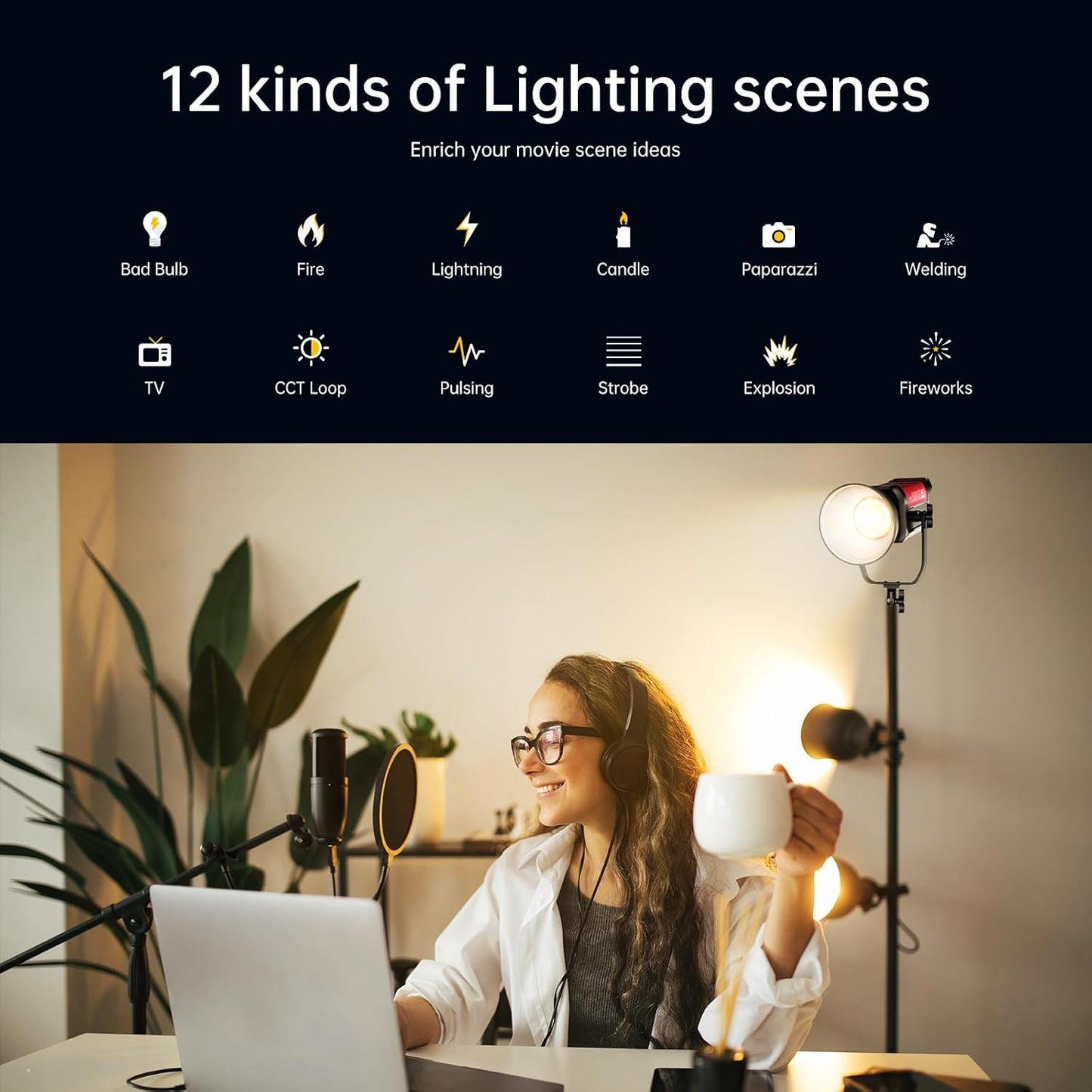 Kit luz estudio LED 200W 45400lux con control Bluetooth/DMX y video