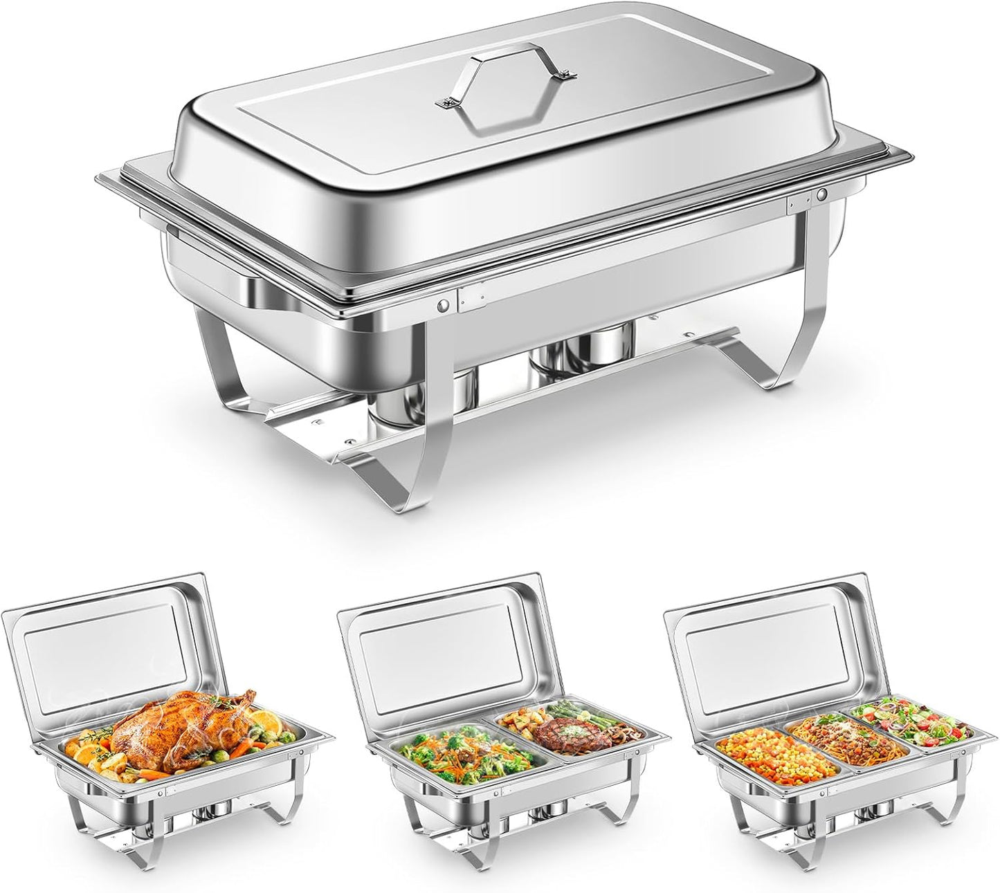 4 Pzas Platos Acero Inox Con Sartenes Plegables