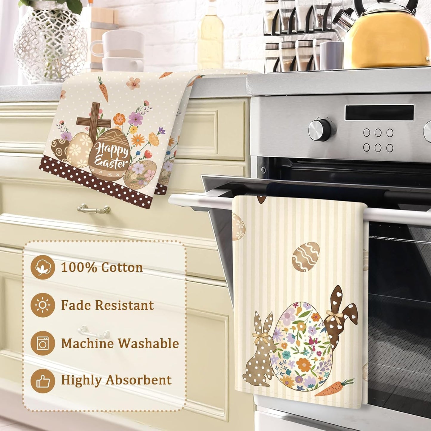Set 4 paños cocina algodón beige 18.9x27.5pulg decoración hogar