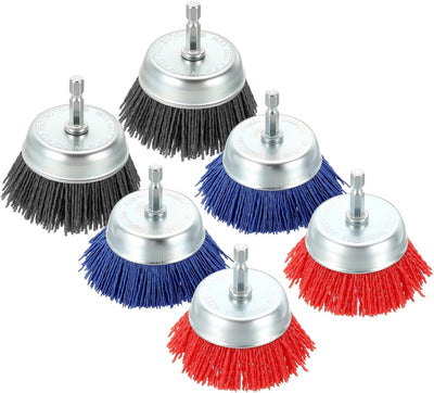 Set 6 cepillos alambre acero prensado 0.05pulg vástago 1/4pulg