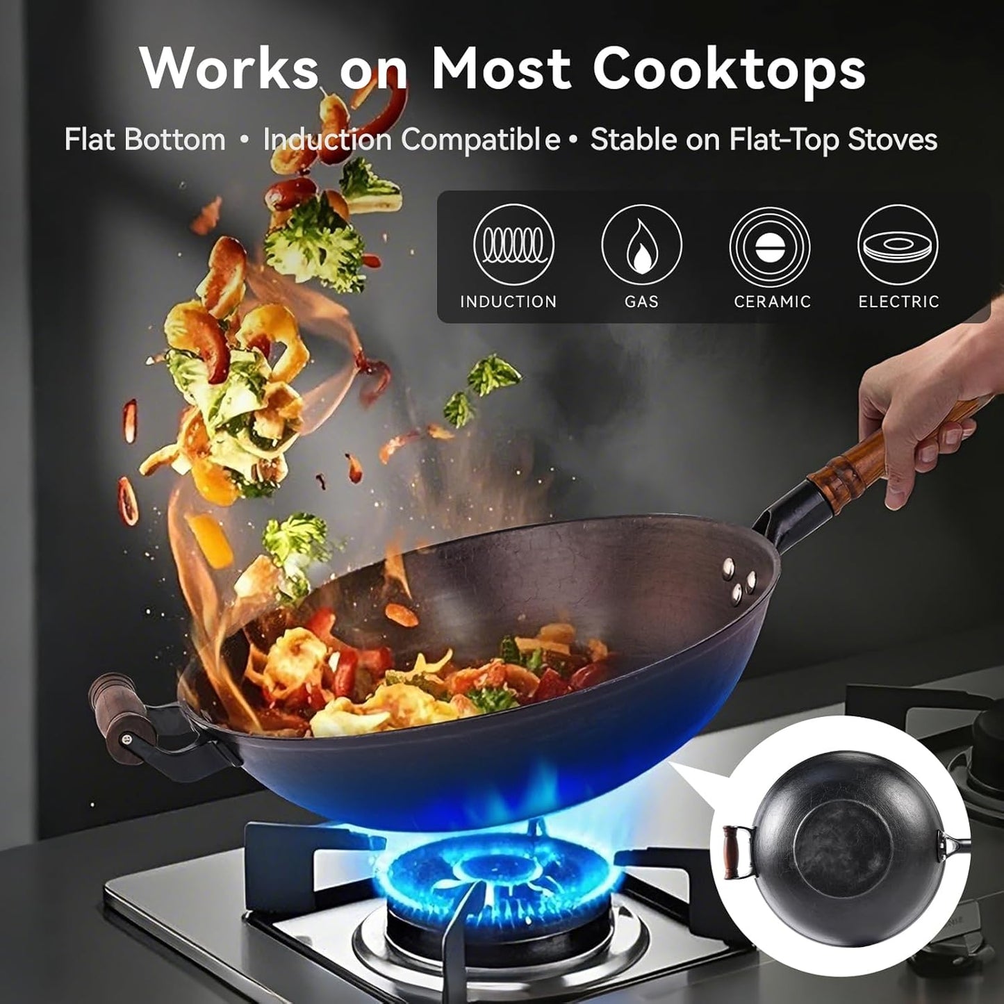 Espátula wok acero carbono con gancho antideslizante 15.2"