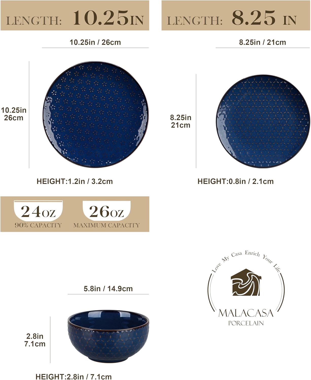 Juego 12 Pzas Vajilla Cerámica Azul Serie Lydia