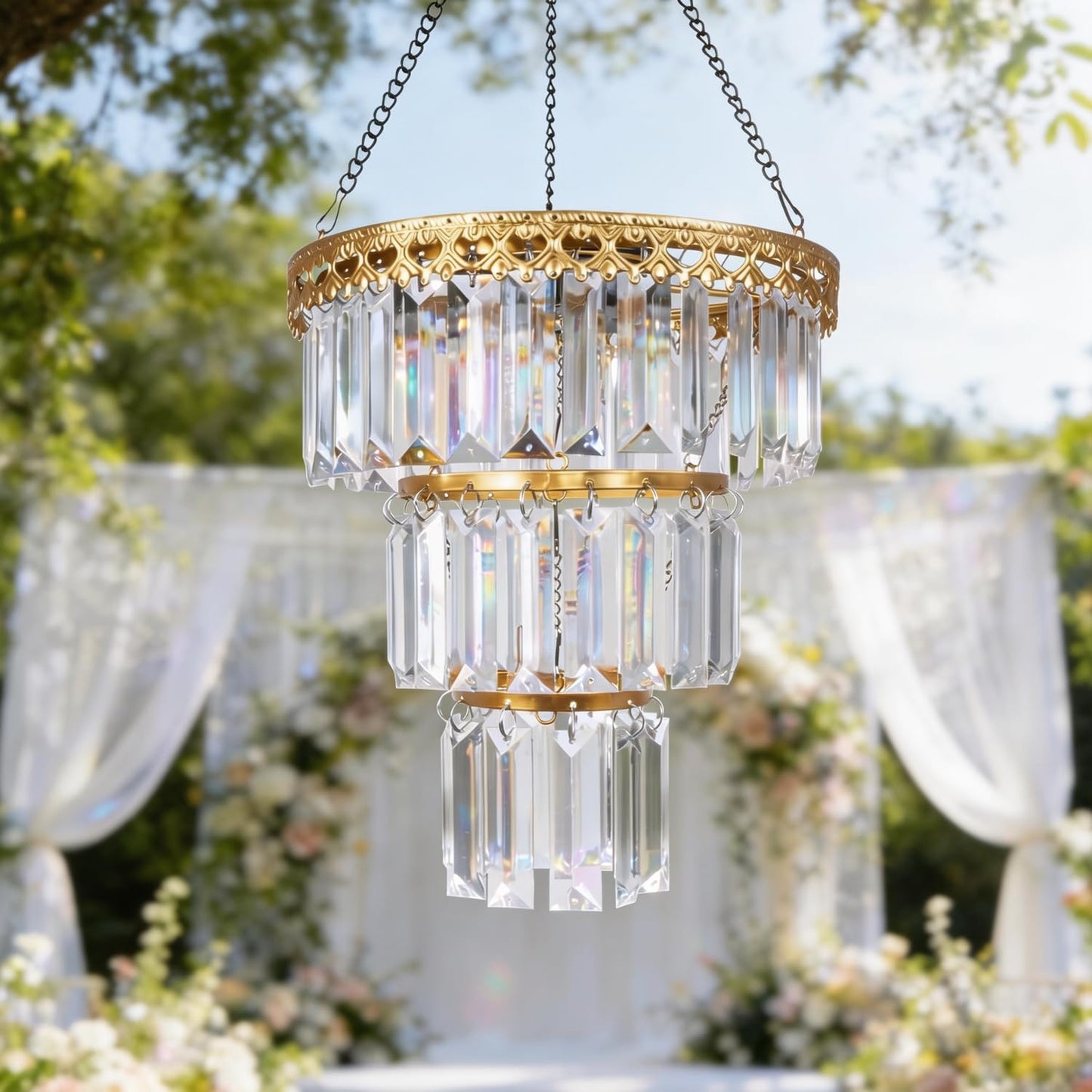 Candelabro solar de cristal para exteriores con LED blanco cálido