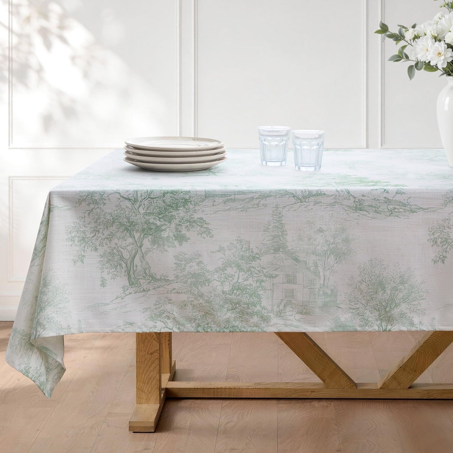 Mantel Rectangular Impermeable Lino Verde Salvia 52x70pulg