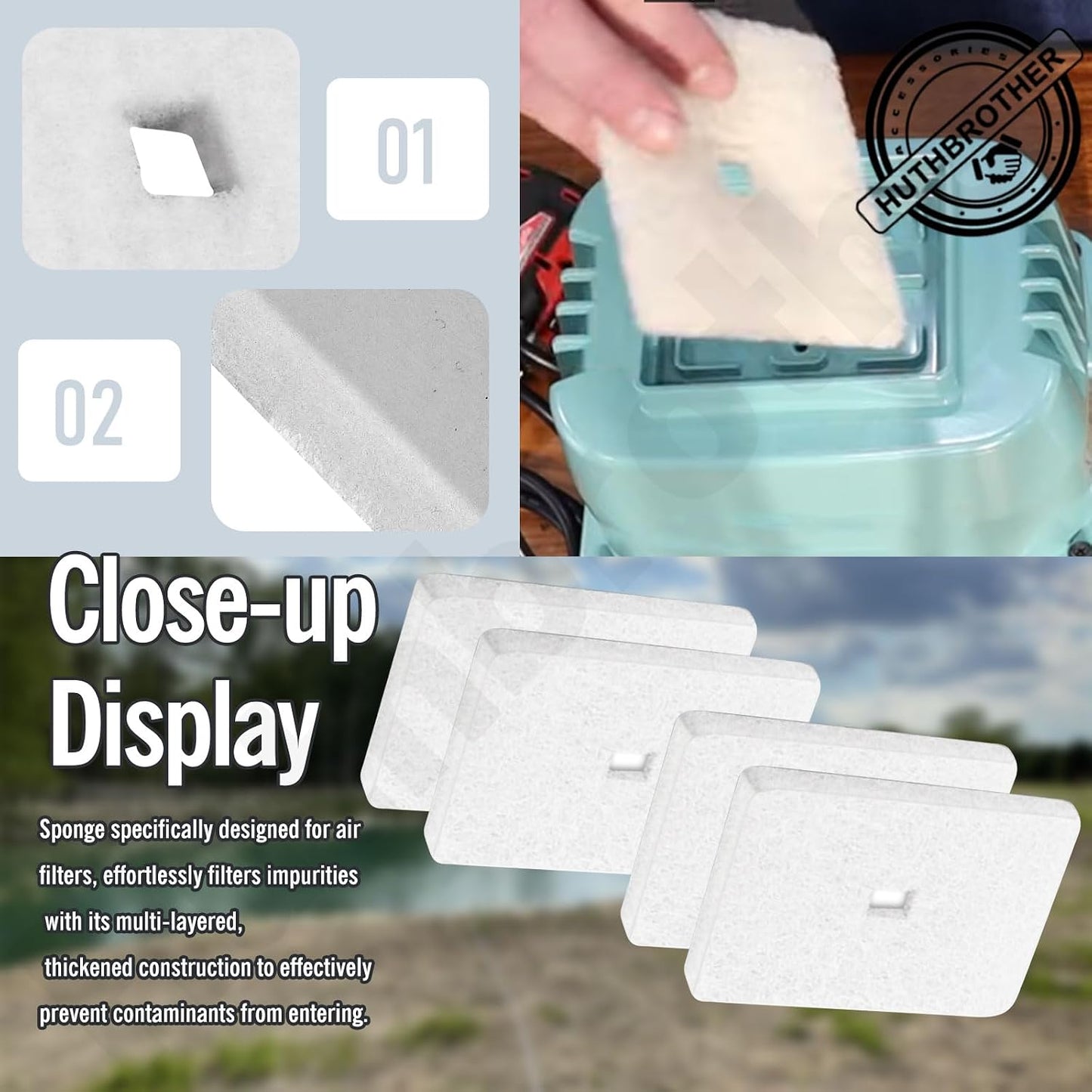 8 filtros aire comp Hiblow HP 60 y 80 3.7x4.3pulg