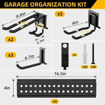 Organizador herramientas pared 66pulg 10 ganchos resistente