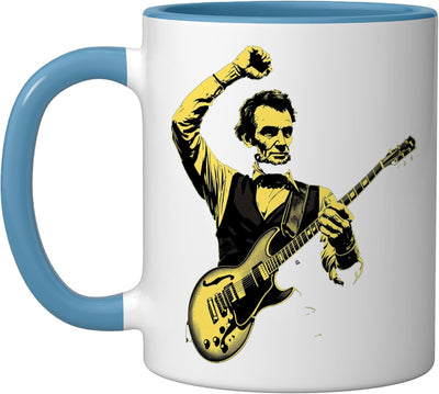 Taza Cerámica Abe Lincoln toca guitarra roca azul/blanco