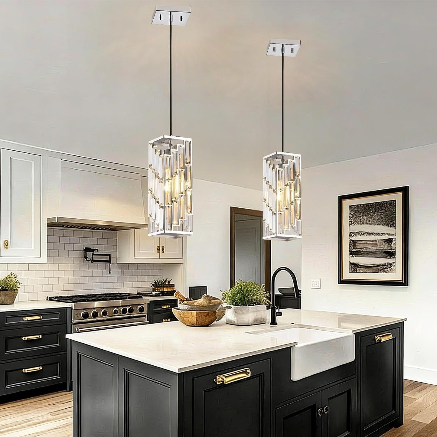 Luces colgantes cromadas isla cocina paquete 2 modernas ajustables