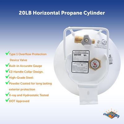 Cilindro propano horizontal acero 20lb para fogatas y barbacoas