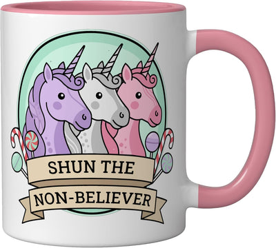 Taza Cerámica Humorística Shun No Believer Rosa/Blanca