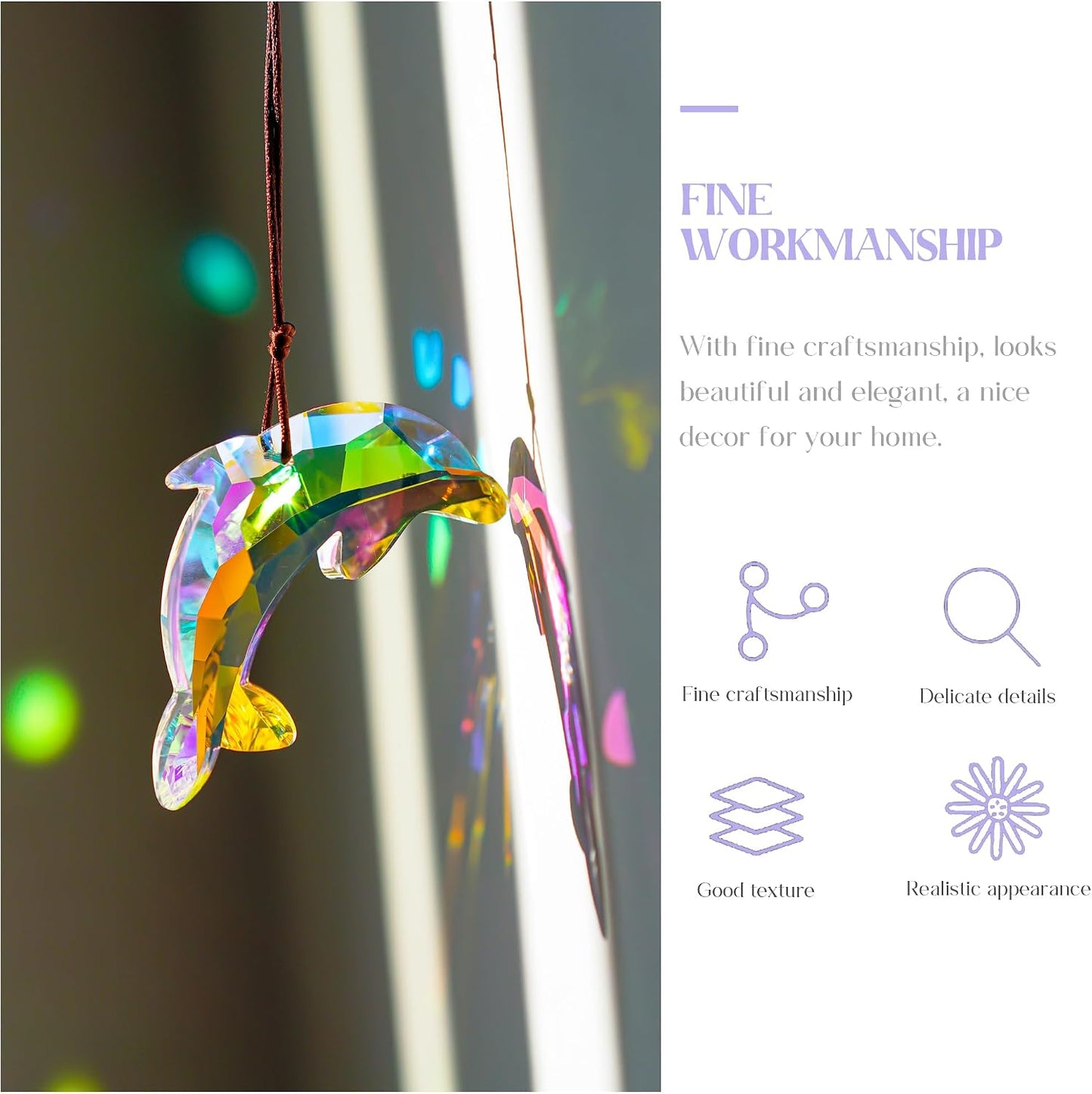 Atrapasueños delfín cristal prisma 76mm colgante navidad