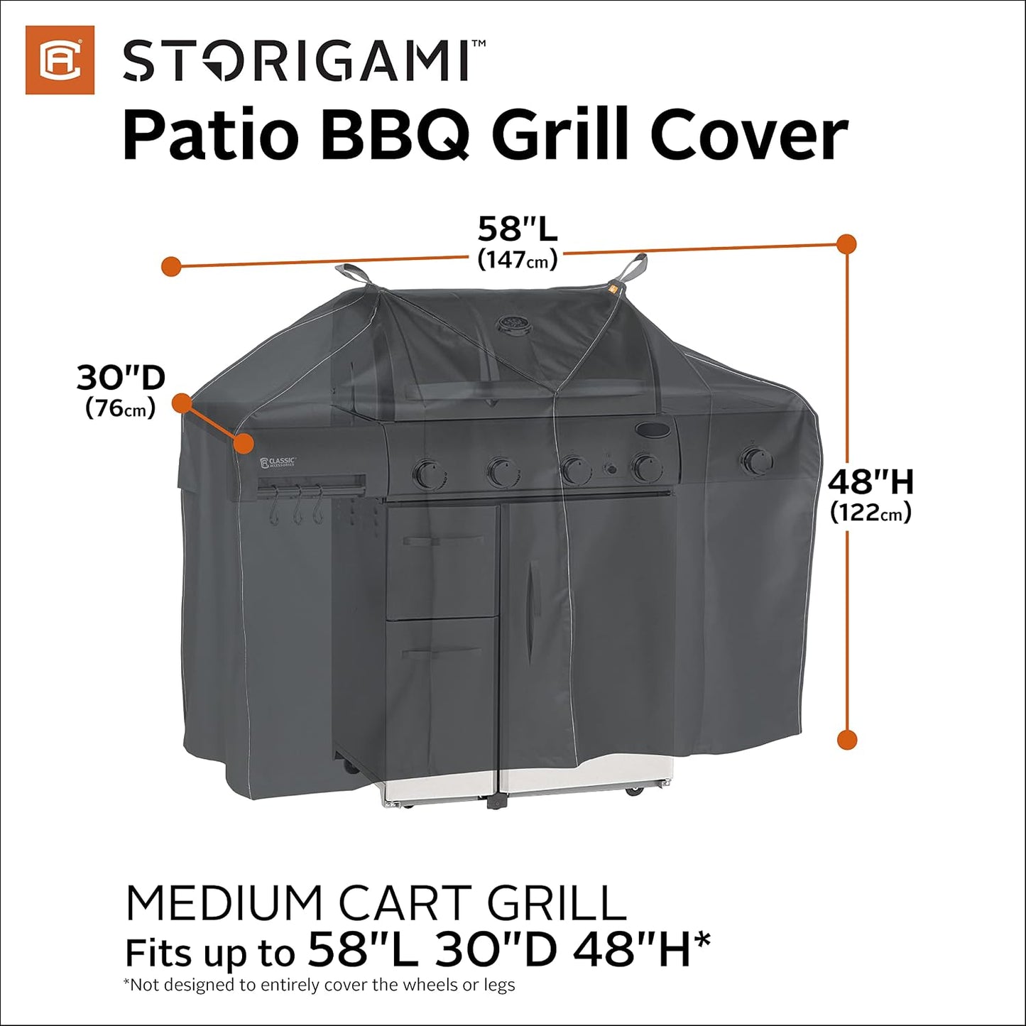 Cubierta parrilla 58pulg resistente agua color negro