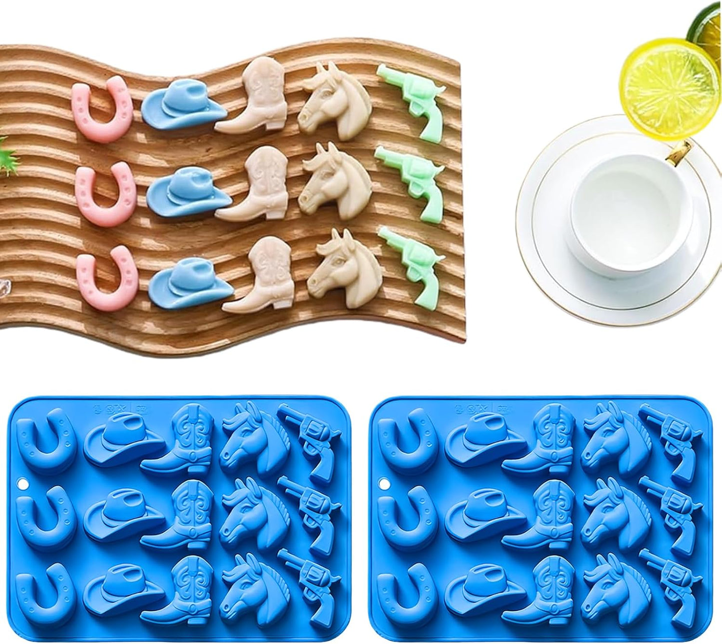 2 Moldes Silicona Chocolate Temática Vaquero Sombrero Botas Caballo