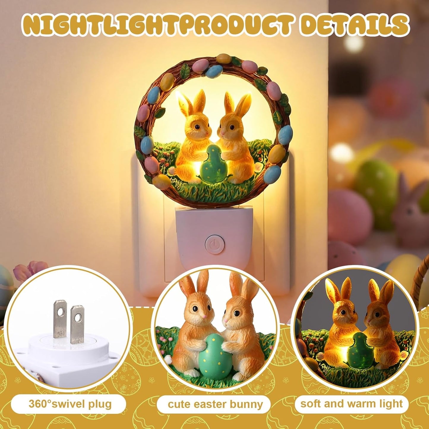 Luz Nocturna LED Pascua Enchufable Decoración Dormitorio