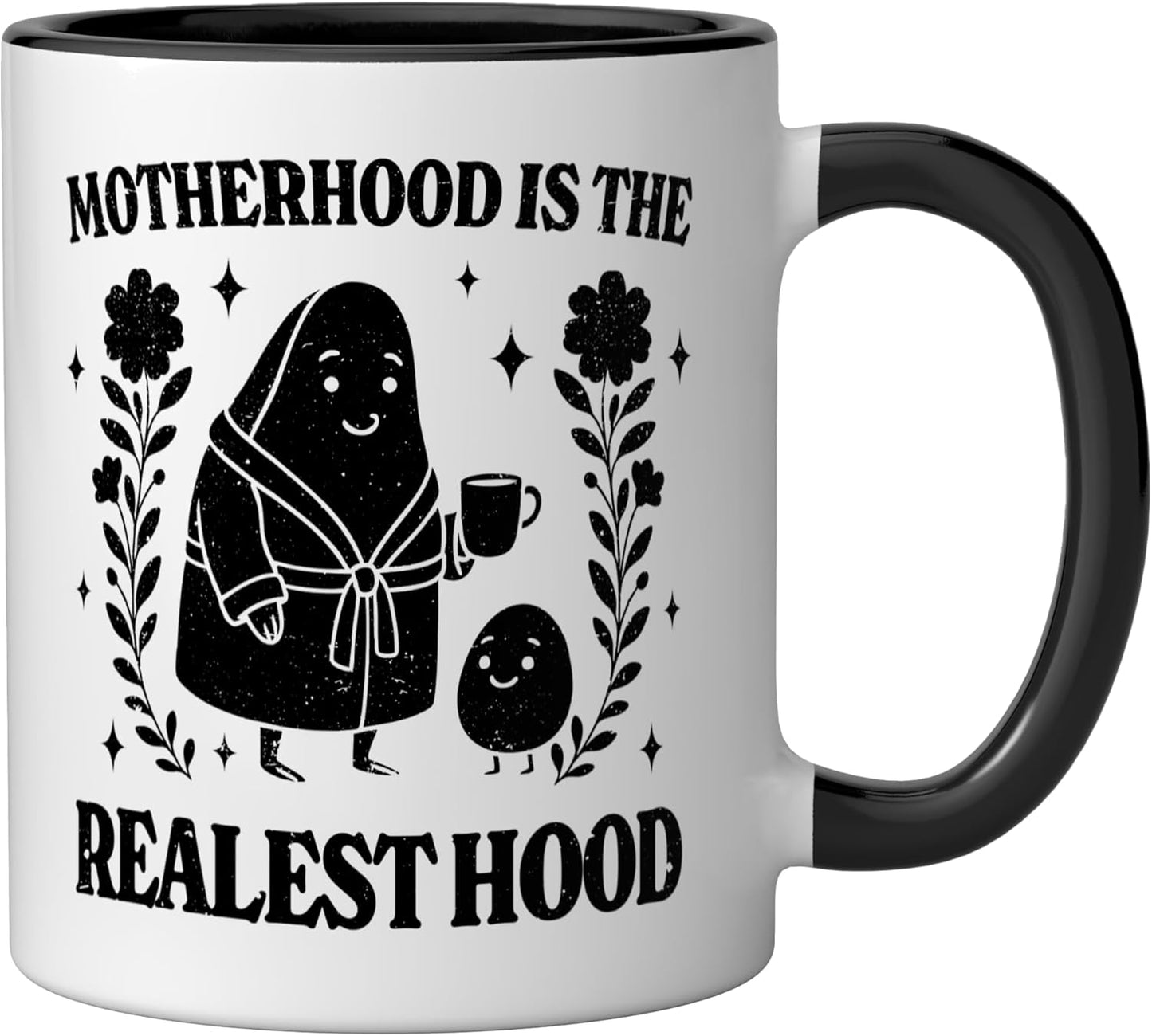 Taza cerámica Motherhood Is The Realest Hood Avocado Mom Negro/Blanco