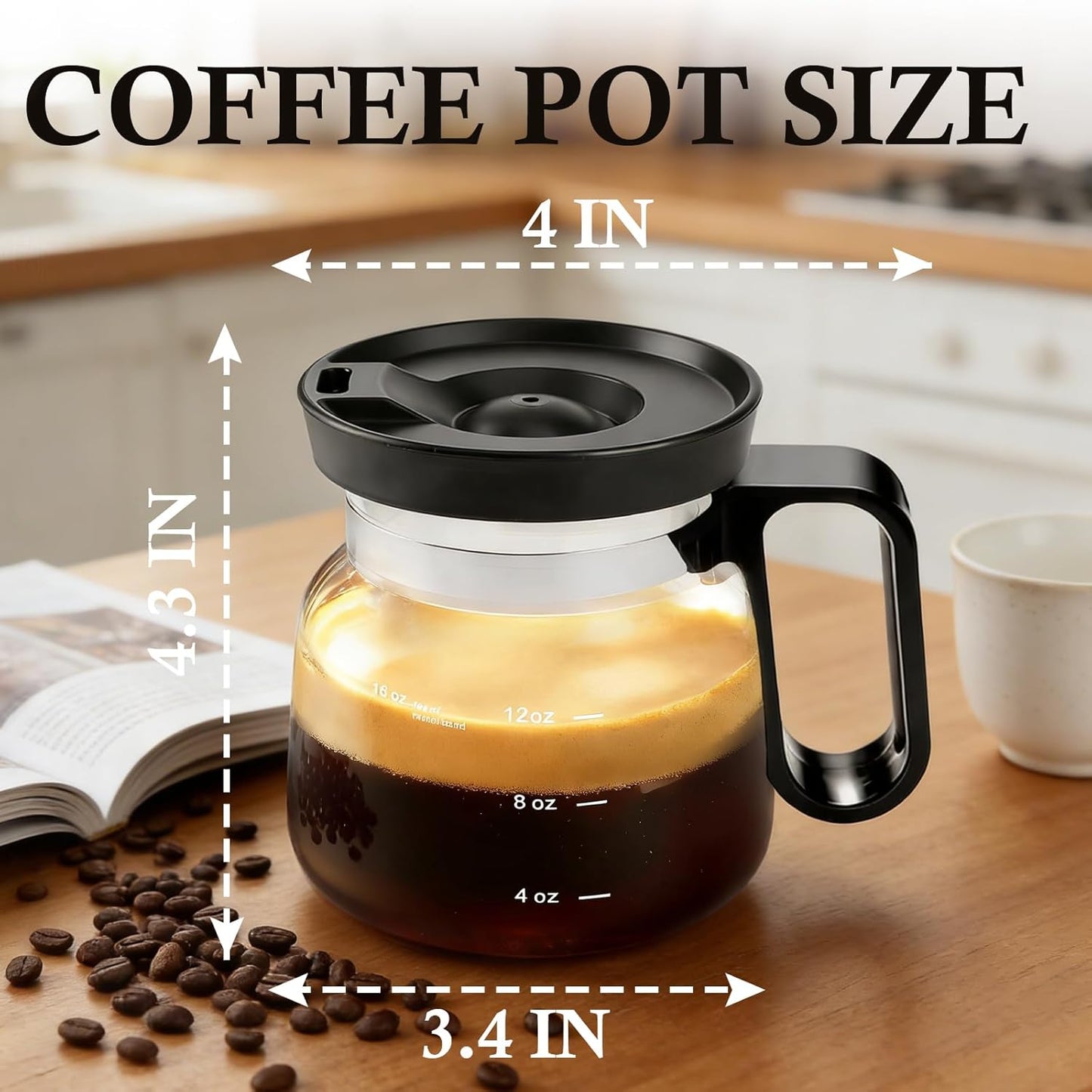 Taza de café de vidrio 16 oz con tapa a prueba de derrames