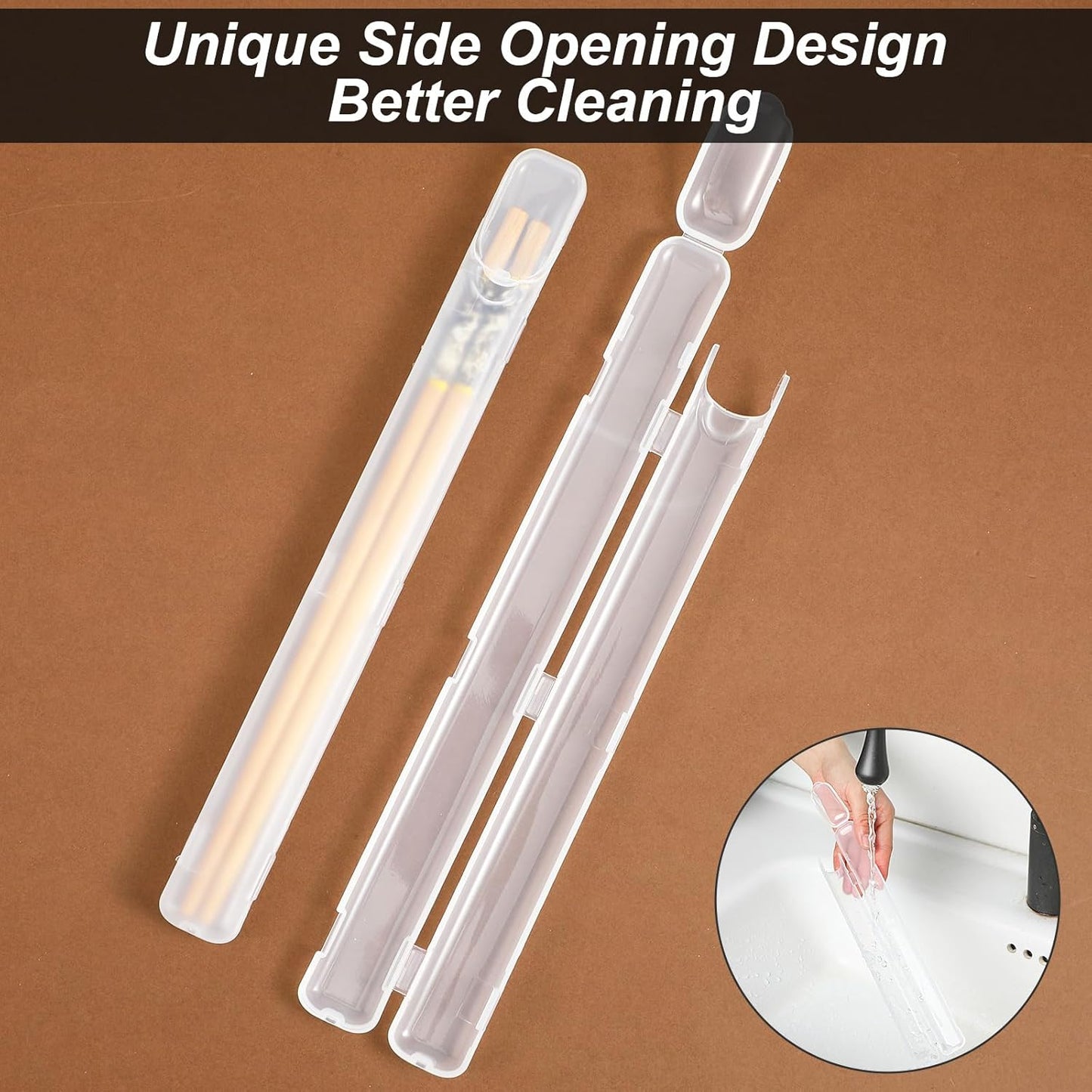 Estuche de palillos de 2 piezas con soporte plástico y apertura lateral