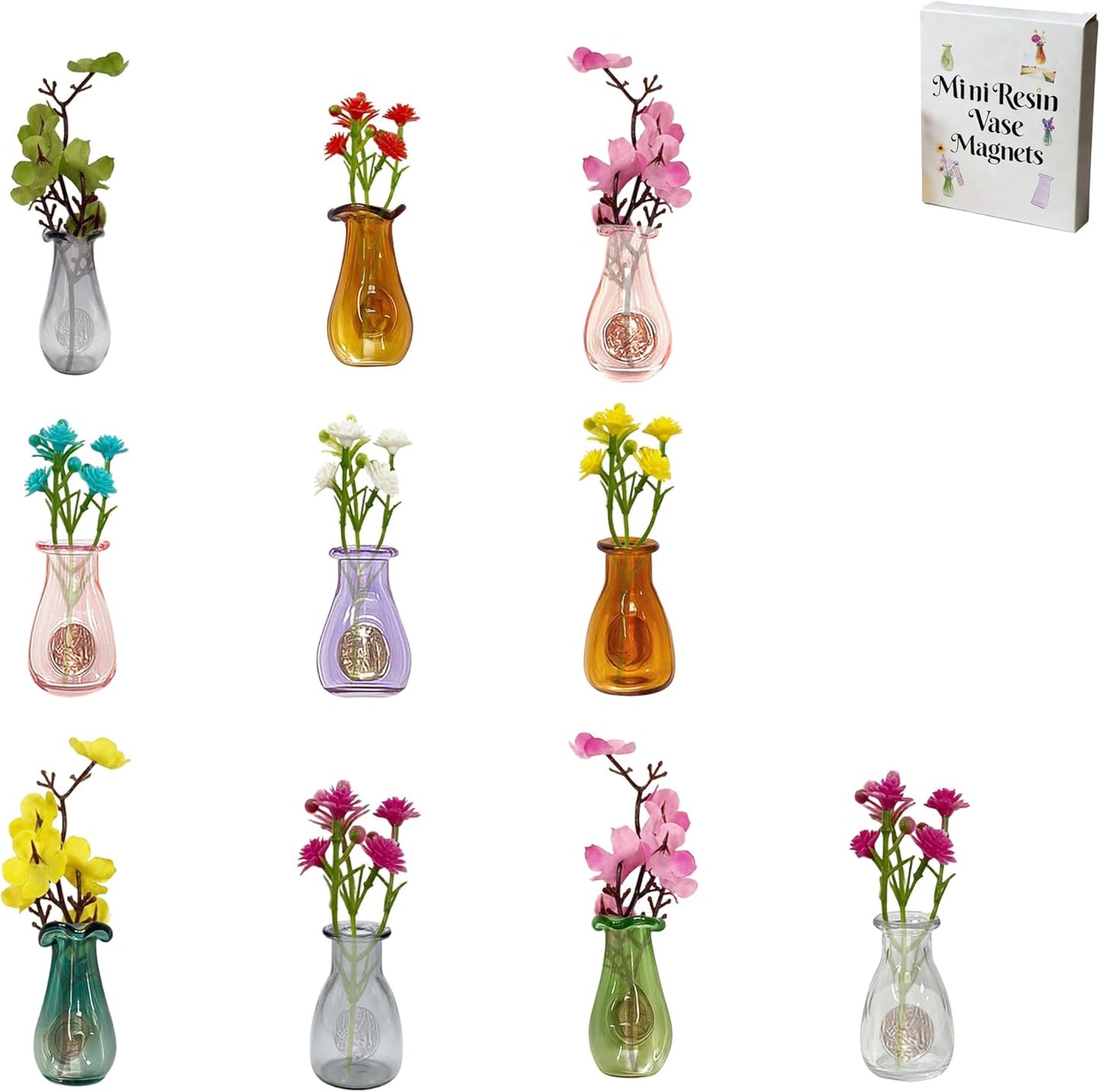 Mini imanes de jarrón 3D de resina para nevera, oficina y armario con flores
