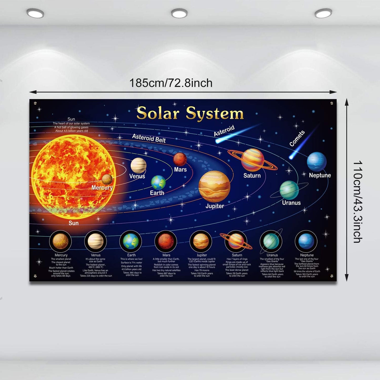 Póster sistema solar decoración fiesta cumpleaños 72.8x43.3pulg