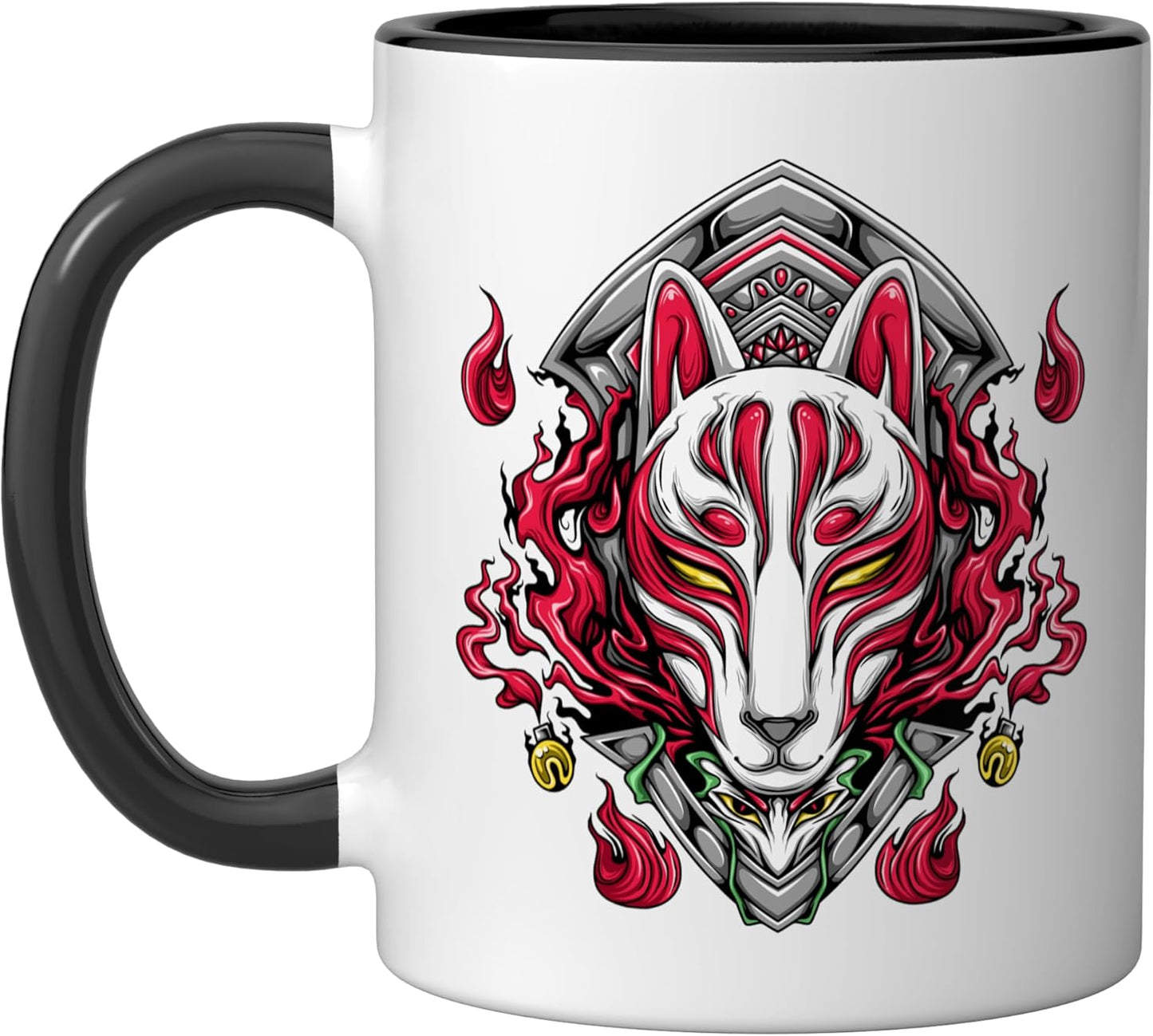Taza cerámica Kitsune Mask Nine-Tailed Fox negra/blanca