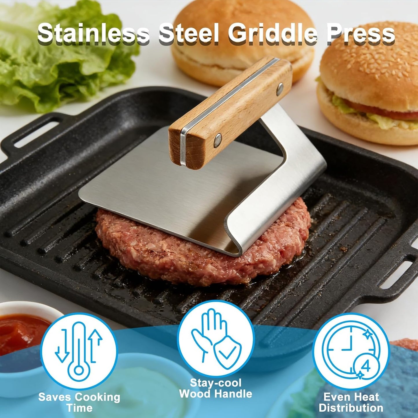 Prensa hamburguesa 5.5pulg acero inox mango madera
