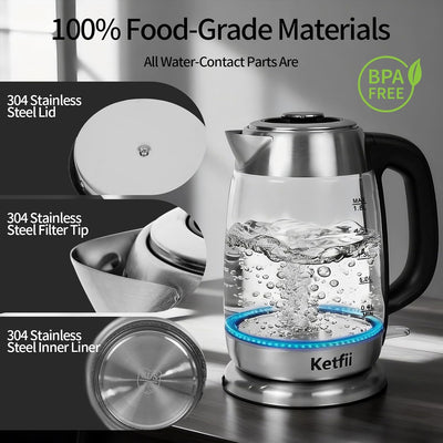 Hervidor eléctrico vidrio 1.8L 1200W té café sin BPA